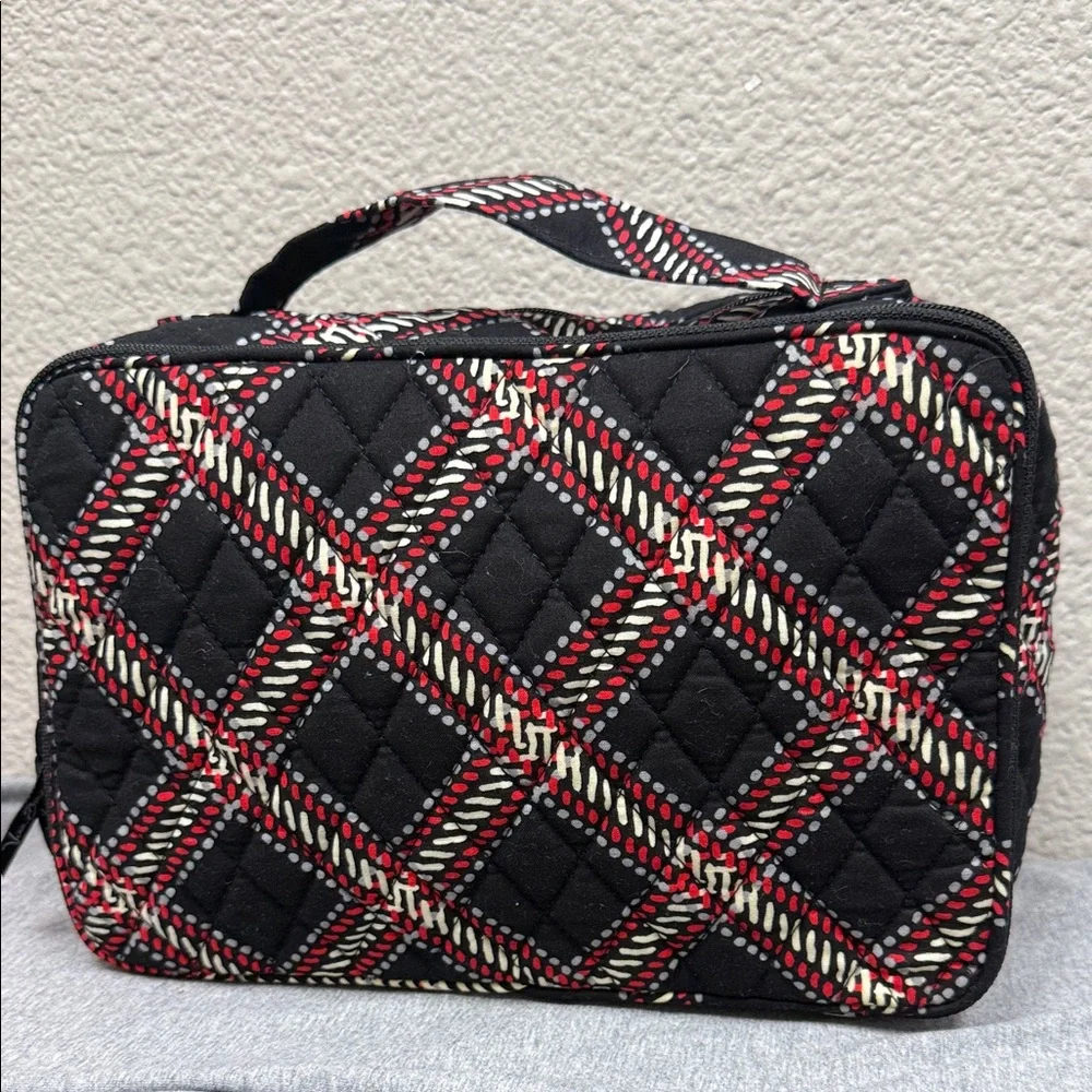 Vera Bradley Large Black and Red Quilted Cosmetic Blush and Brush Case